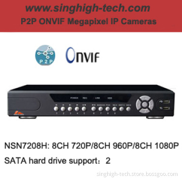 8CH 720p 960p 1080P P2p Onvif 2SATA H. 264 DVR NVR (NSN7208H)